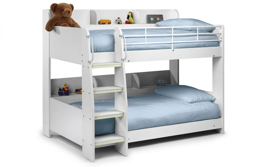 White Bunk Bed with Back Shelving for 2