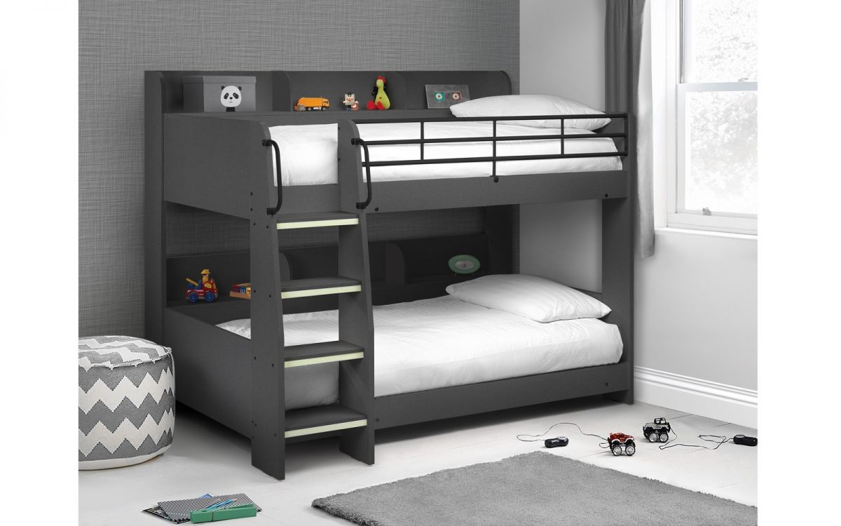Anthracite Bunk Bed with Back Shelving for 2