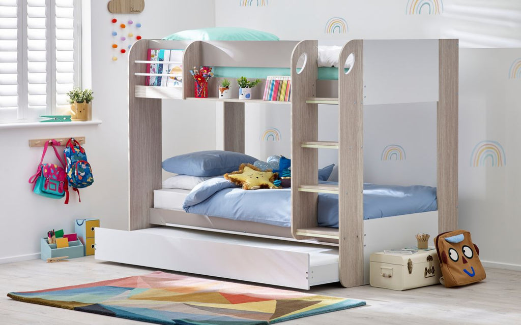 Taupe Bunk Bed with Pull-Out Trundle for 2-3