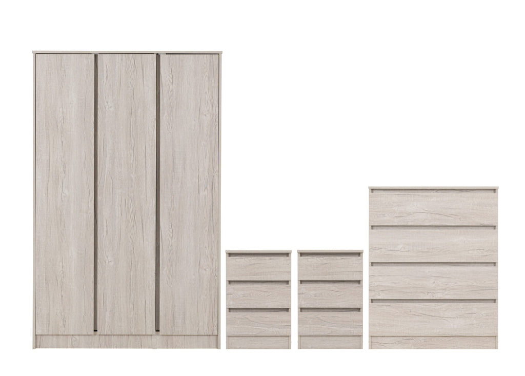 White 4-Piece Bedroom Set with 3-Door Wardrobe