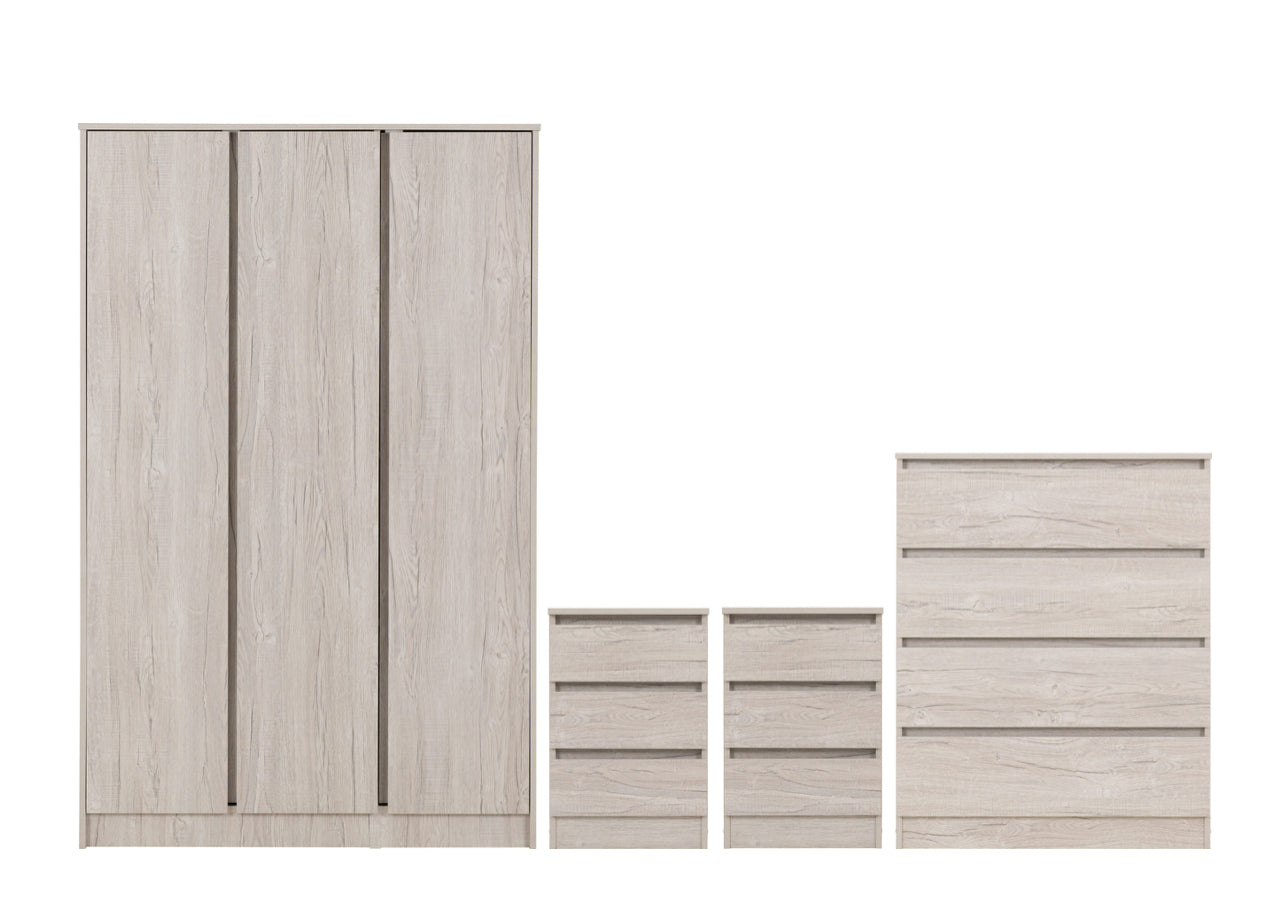 White 4-Piece Bedroom Set with 3-Door Wardrobe