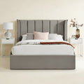 Silver Velvet Ottoman Storage Bed - Double