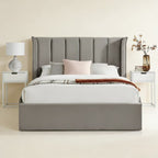 Silver Velvet Ottoman Storage Bed - Double