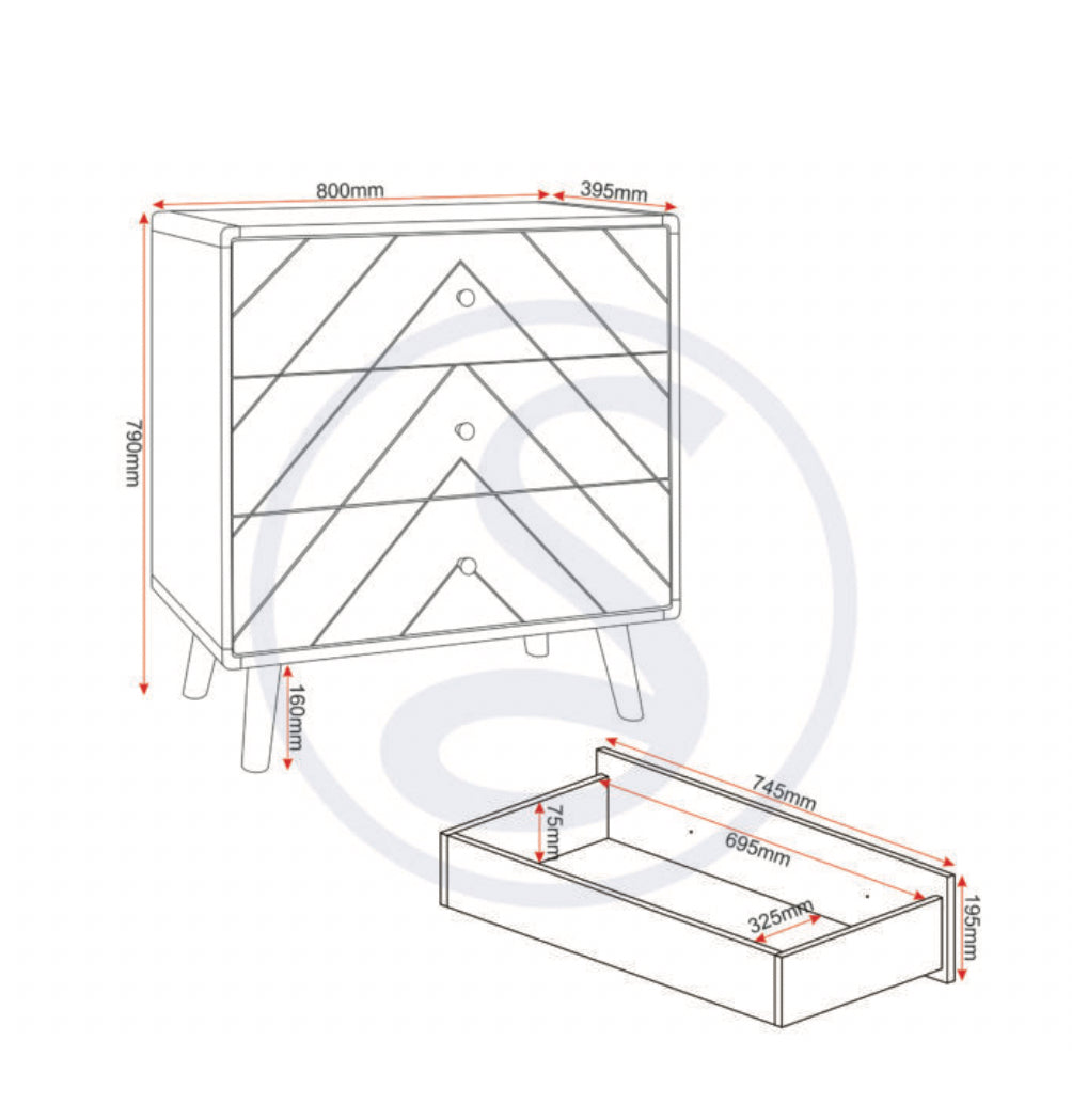 Grey and White 3-Piece Bedroom Set with Wardrobe