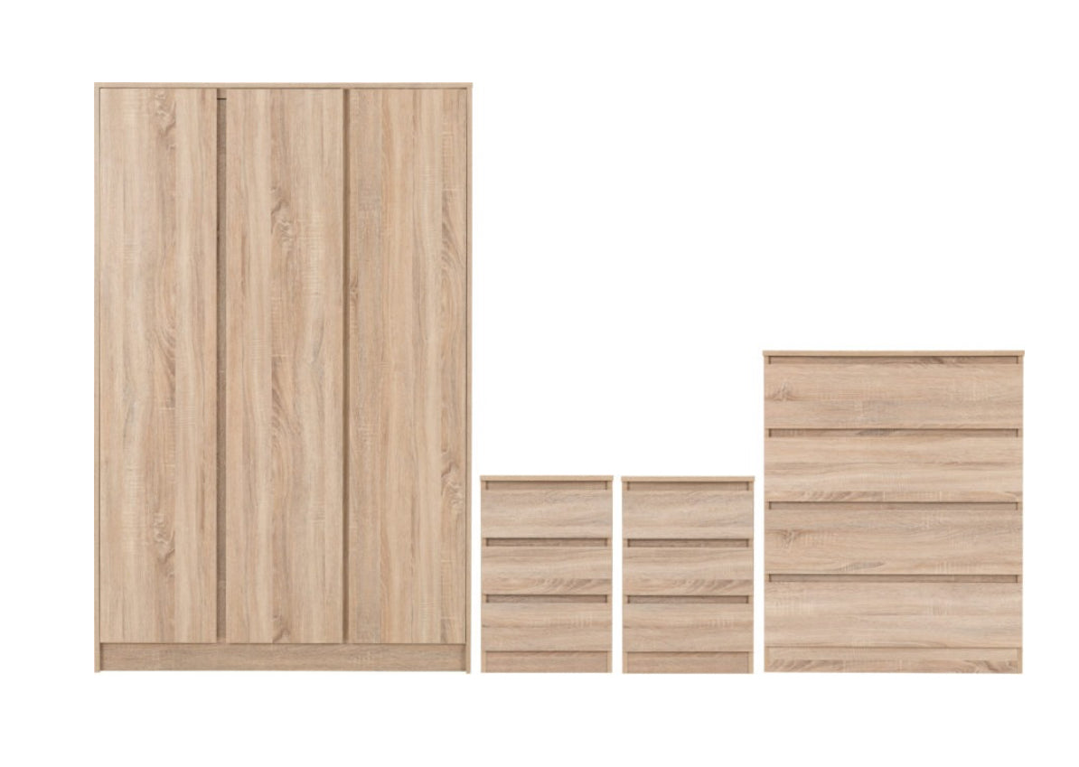 White 4-Piece Bedroom Set with 3-Door Wardrobe