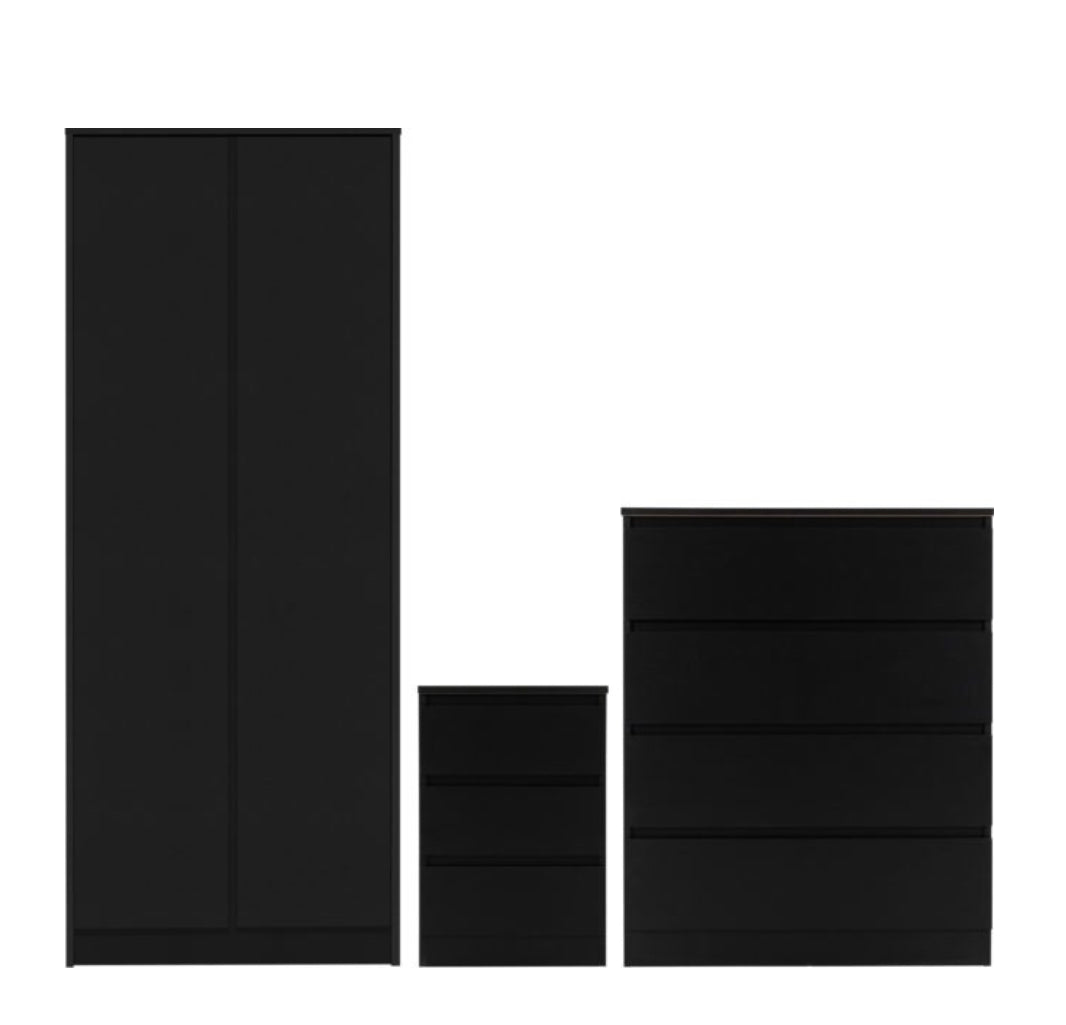 White 3-Piece Bedroom Set with Wardrobe, Chest and Bedside