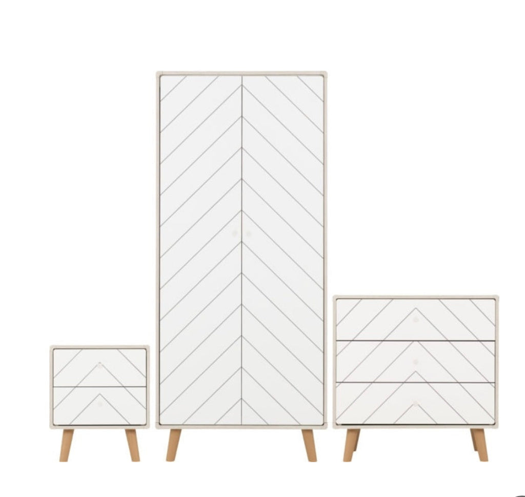 Grey and White 3-Piece Bedroom Set with Wardrobe