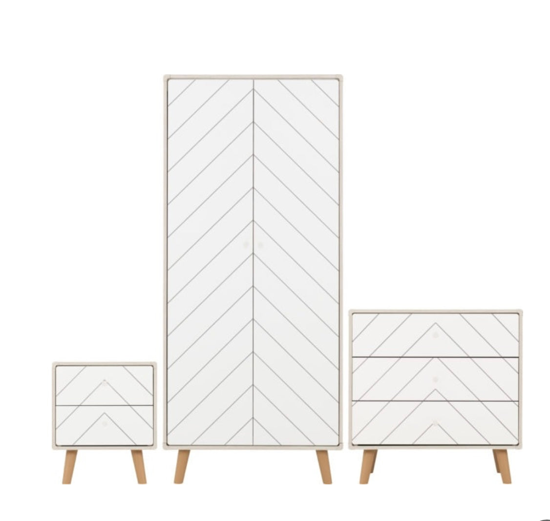 Grey and White 3-Piece Bedroom Set with Wardrobe