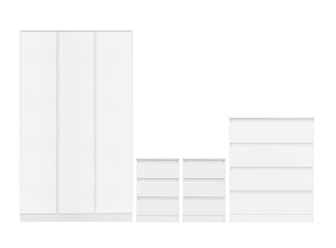White 4-Piece Bedroom Set with 3-Door Wardrobe
