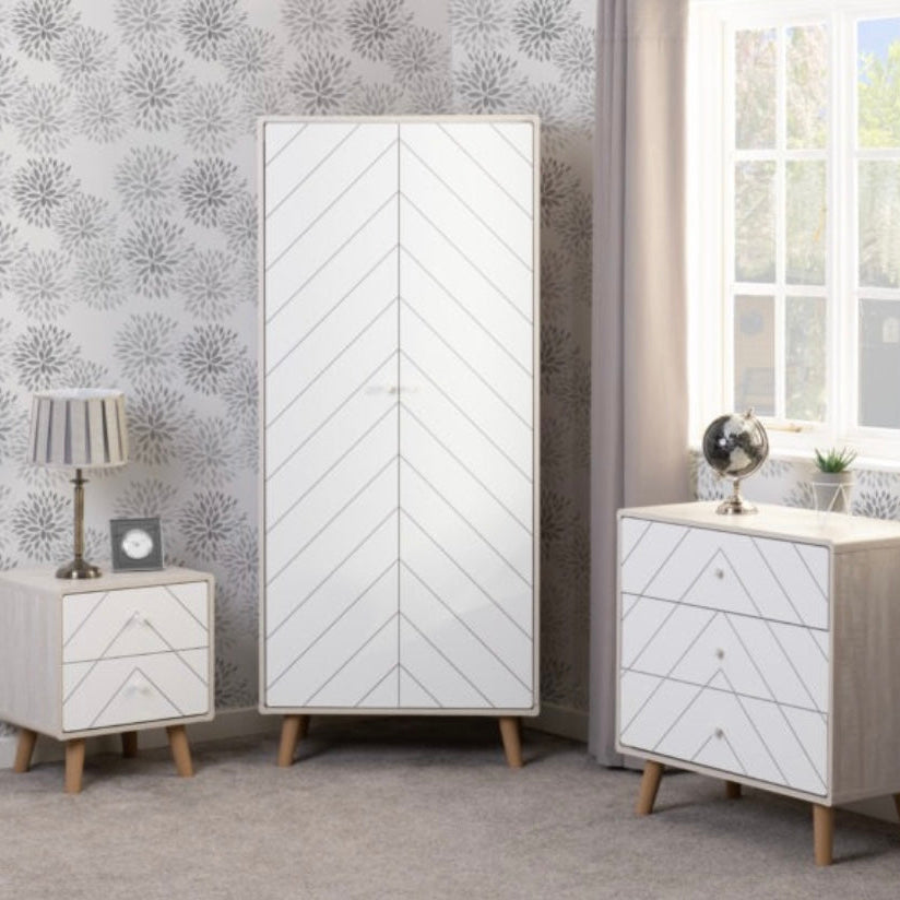 Grey and White 3-Piece Bedroom Set with Wardrobe
