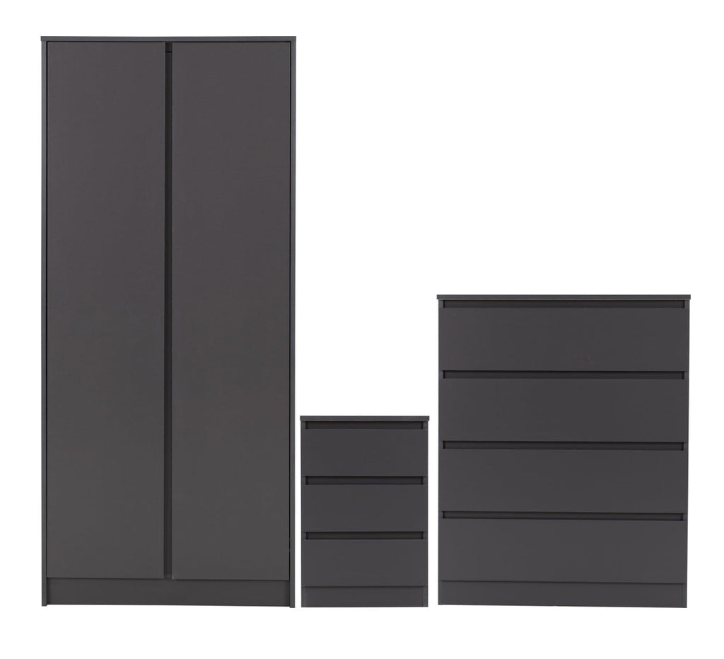 White 3-Piece Bedroom Set with Wardrobe, Chest and Bedside