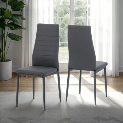 Abbey Dining Set with 4 chairs  Clear Glass/Grey/Grey Faux Leather