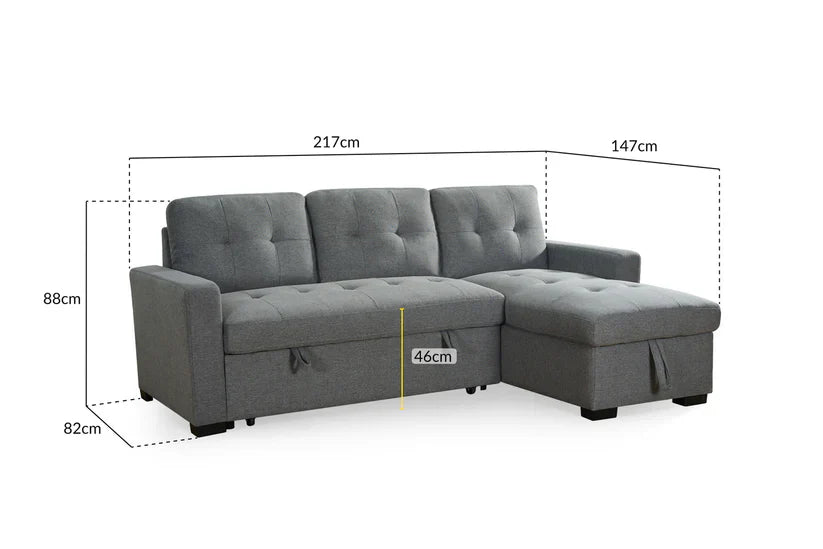 Grey Chenille Corner Sofa Bed - Universal - 3-4 Seater