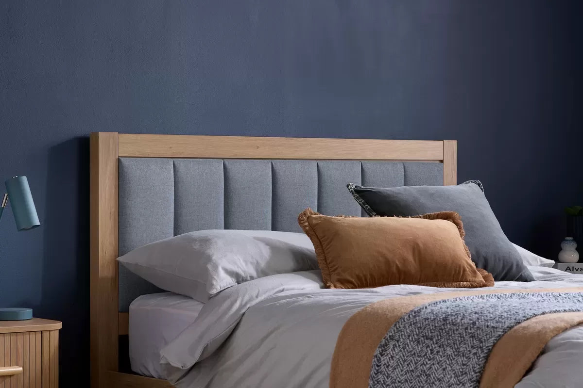 Ottoman Storage Bed Frame - Oak Effect with Grey Fabric