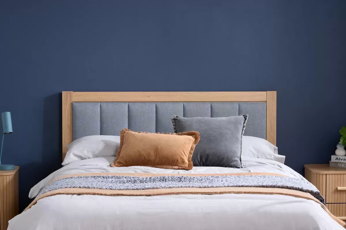 Ottoman Storage Bed Frame - Oak Effect with Grey Fabric