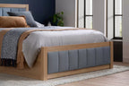 Ottoman Storage Bed Frame - Oak Effect with Grey Fabric