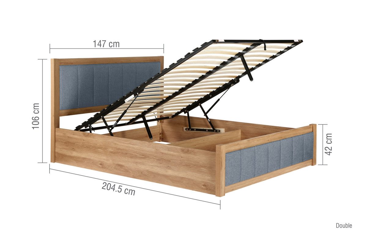 Ottoman Storage Bed Frame - Oak Effect with Grey Fabric