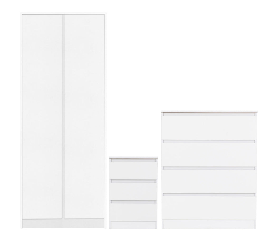 White 3-Piece Bedroom Set with Wardrobe, Chest and Bedside