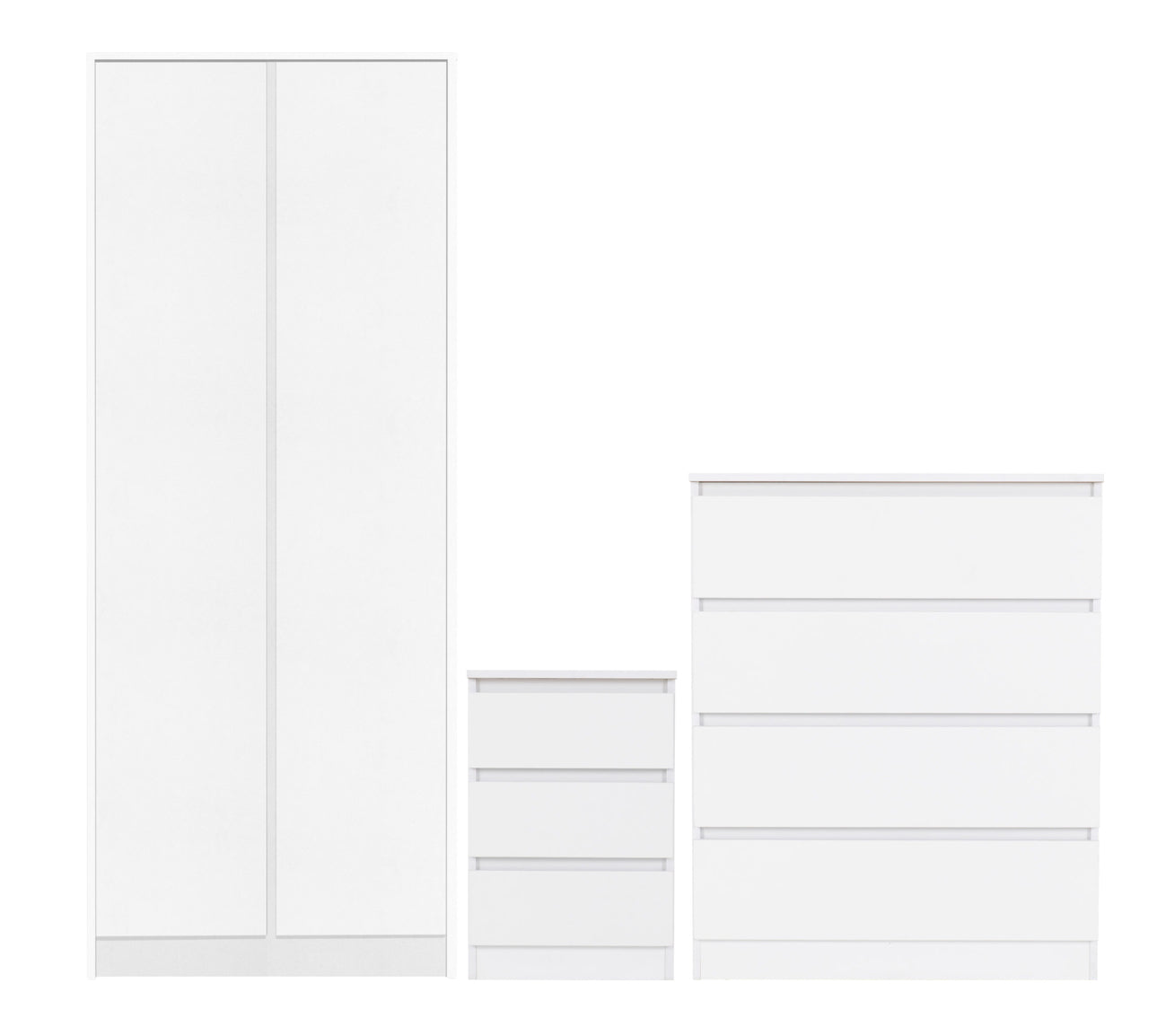 White 3-Piece Bedroom Set with Wardrobe, Chest and Bedside