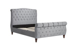 Grey Velvet Sleigh Bed with Buttoned Headboard - Double/King
