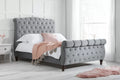Grey Velvet Sleigh Bed with Buttoned Headboard - Double/King