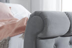 Grey Velvet Sleigh Bed with Buttoned Headboard - Double/King