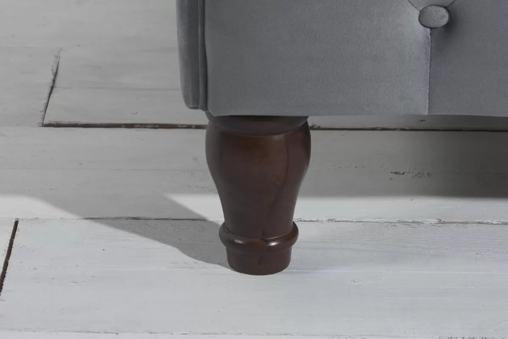 Grey Velvet Sleigh Bed with Buttoned Headboard - Double/King