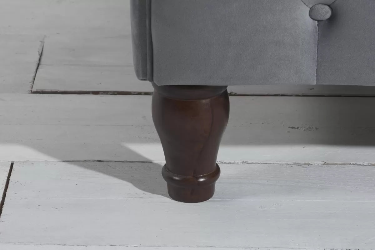 Grey Velvet Sleigh Bed with Buttoned Headboard - Double/King