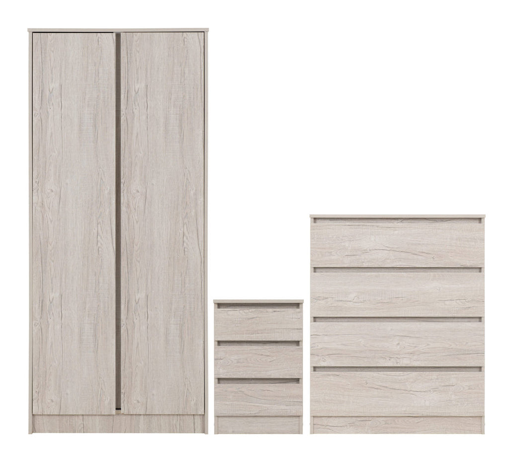 White 3-Piece Bedroom Set with Wardrobe, Chest and Bedside