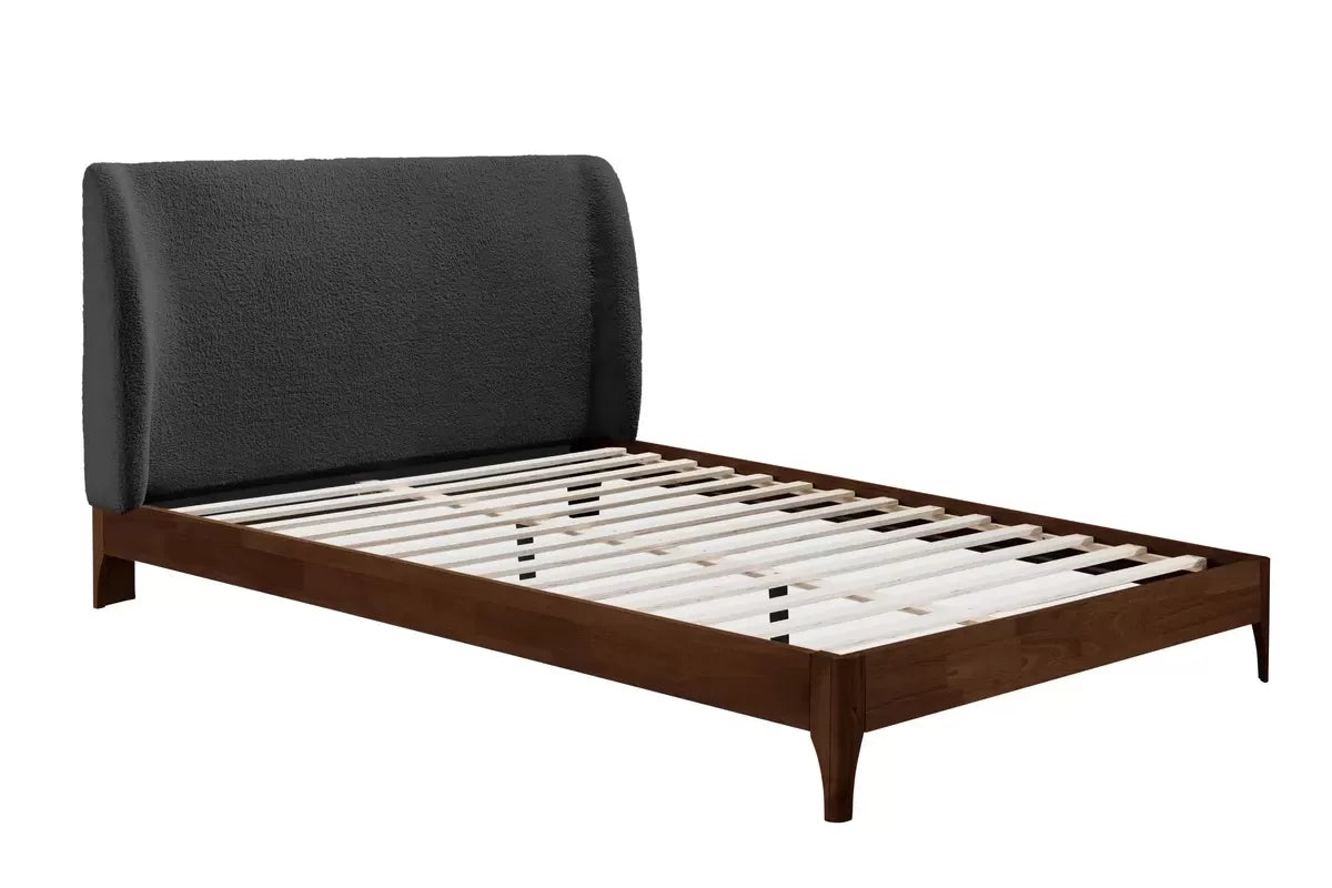 Boucle Upholstered Winged Bed Frame - Double/King