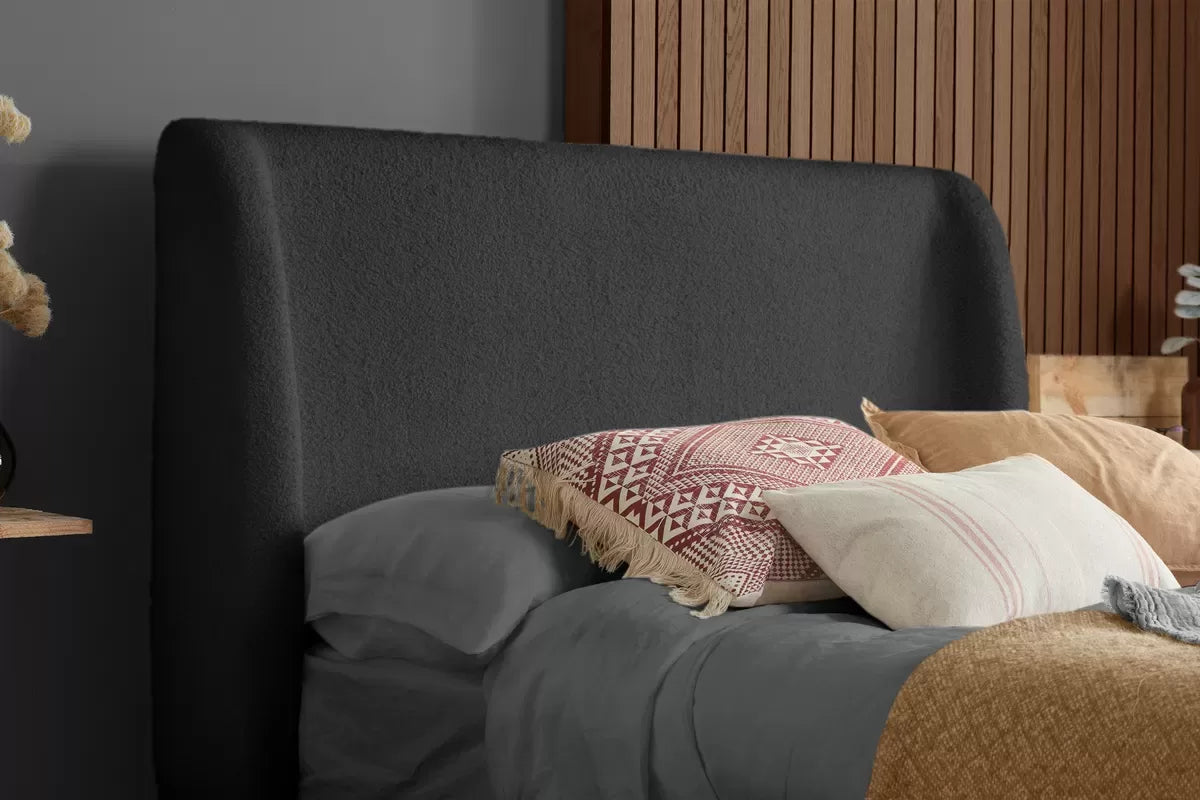 Boucle Upholstered Winged Bed Frame - Double/King
