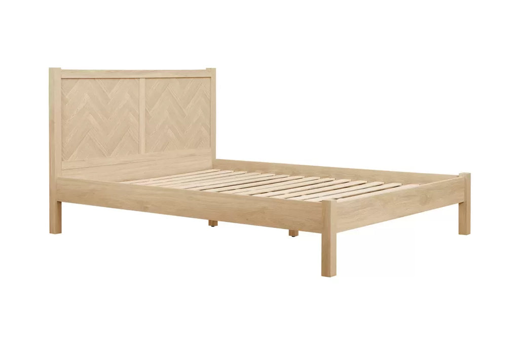 Oak Effect Chevron Pattern Bed Frame - Double