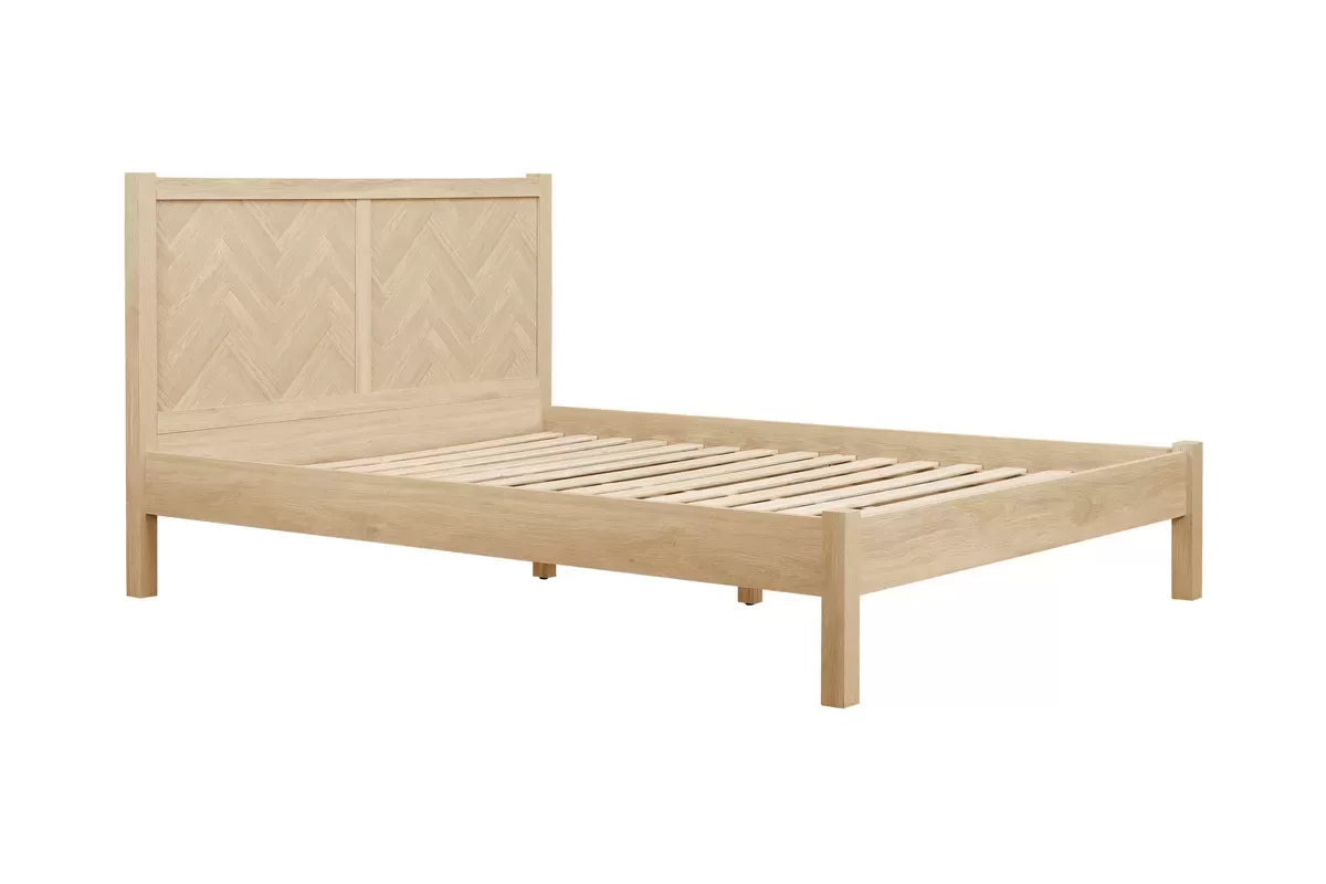 Oak Effect Chevron Pattern Bed Frame - Double