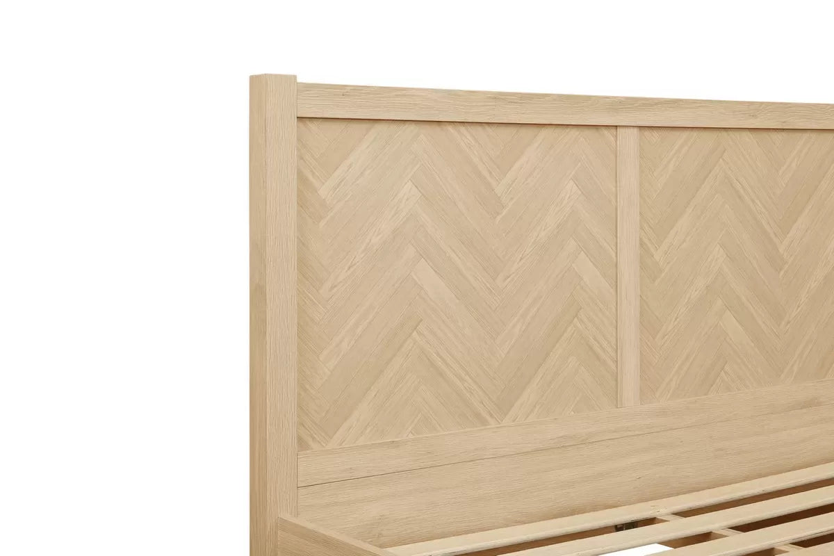 Oak Effect Chevron Pattern Bed Frame - Double