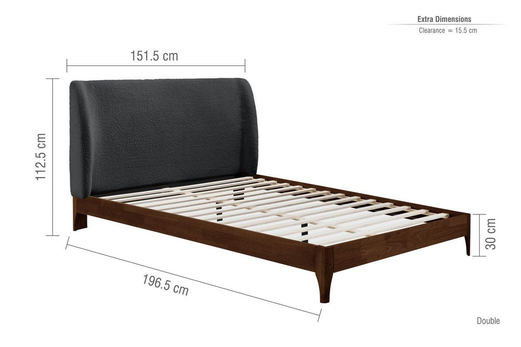 Boucle Upholstered Winged Bed Frame - Double/King