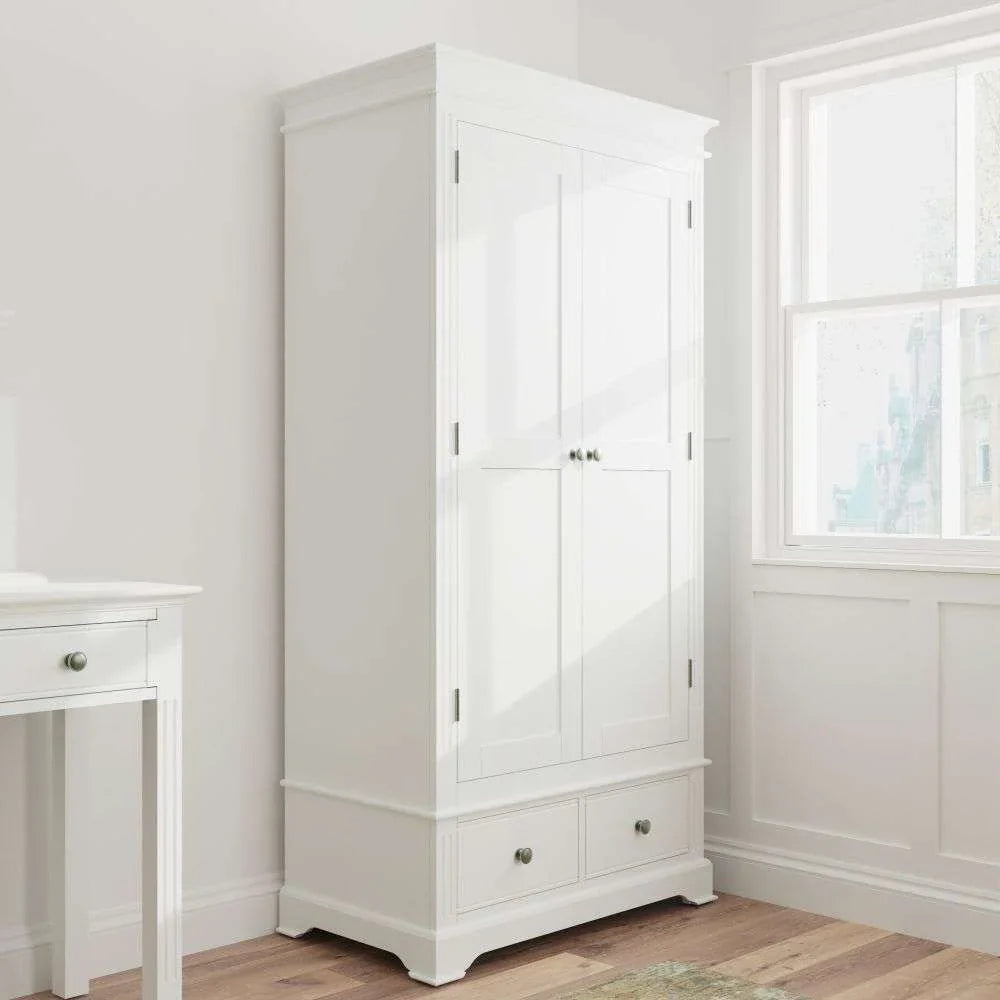 2 Drawer Wardrobe - White with Pewter Handles