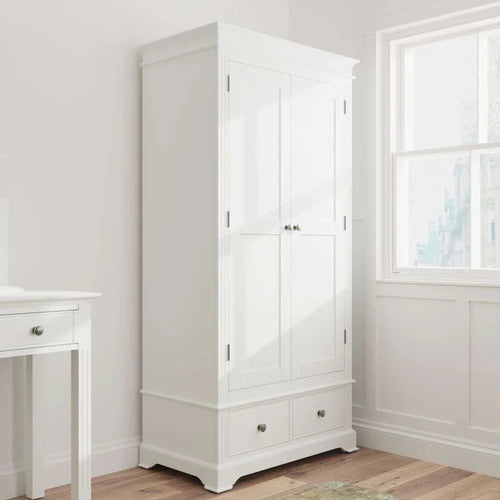2 Drawer Wardrobe - White with Pewter Handles