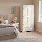 2 Drawer Wardrobe - White with Pewter Handles