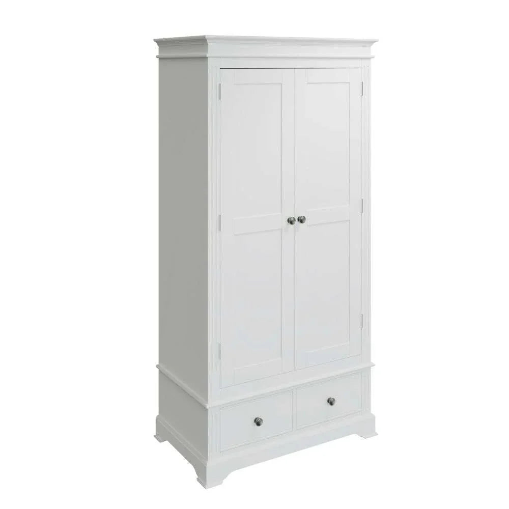 2 Drawer Wardrobe - White with Pewter Handles