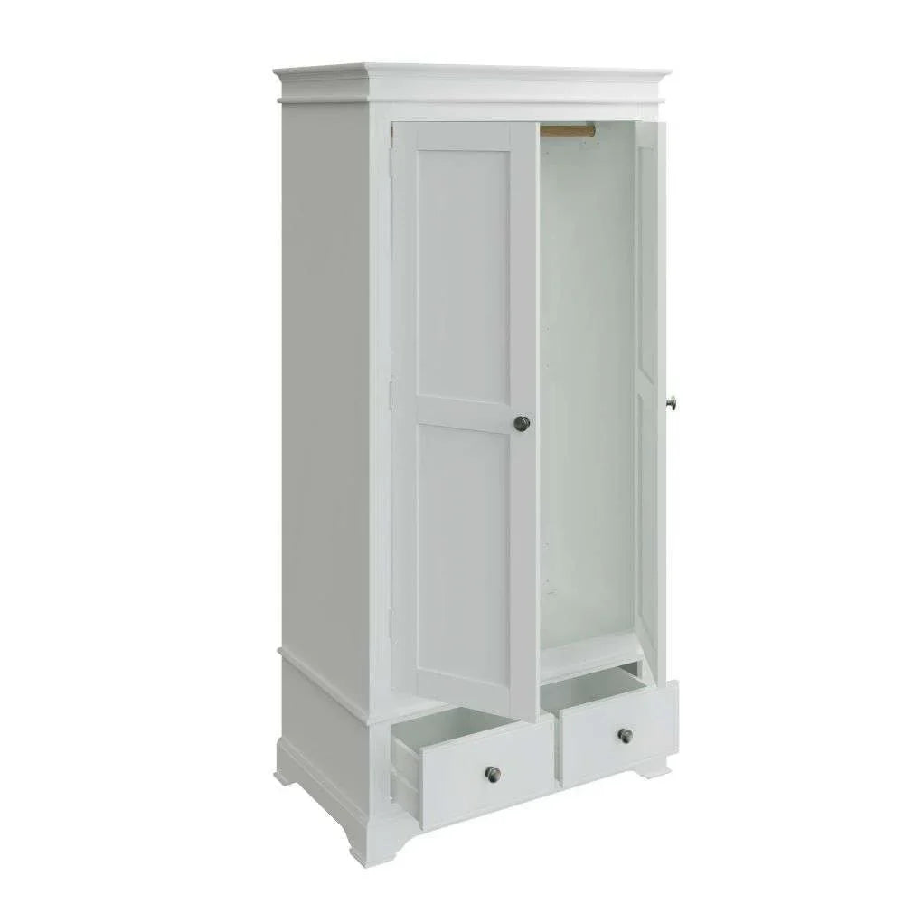 2 Drawer Wardrobe - White with Pewter Handles