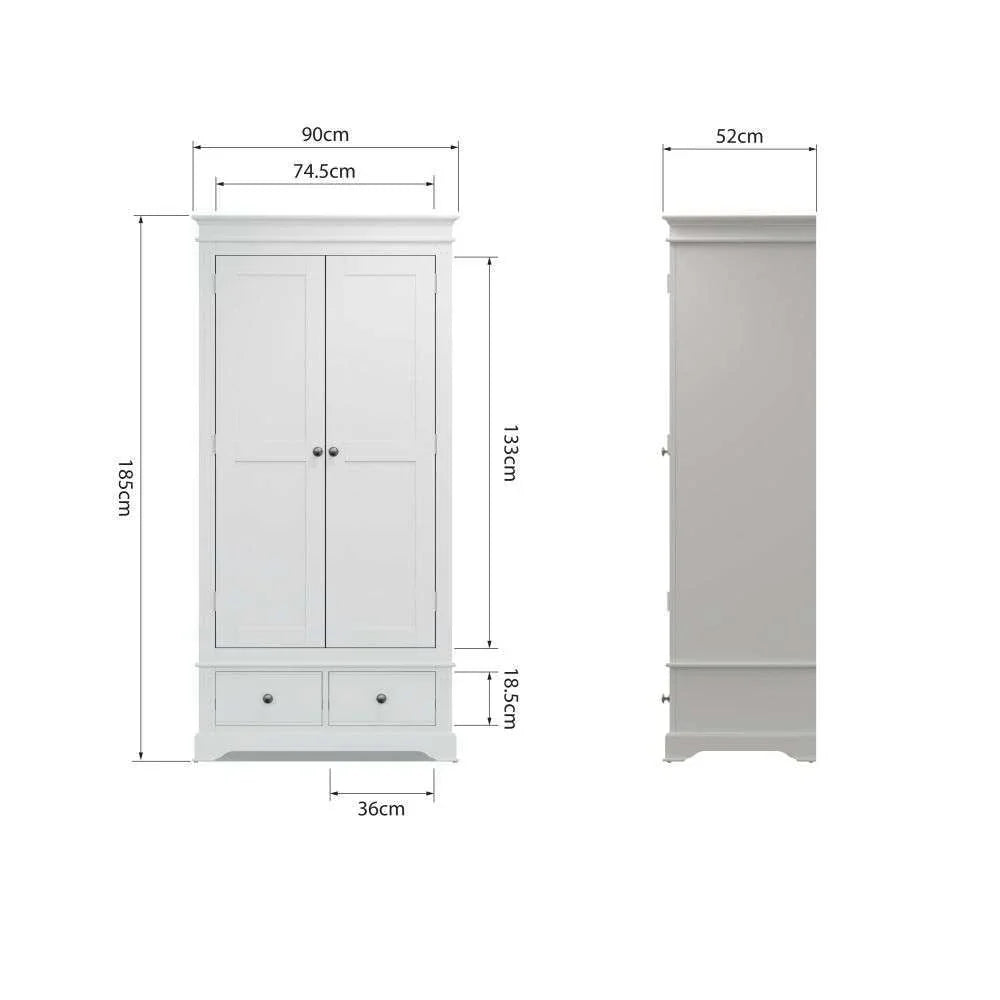 2 Drawer Wardrobe - White with Pewter Handles