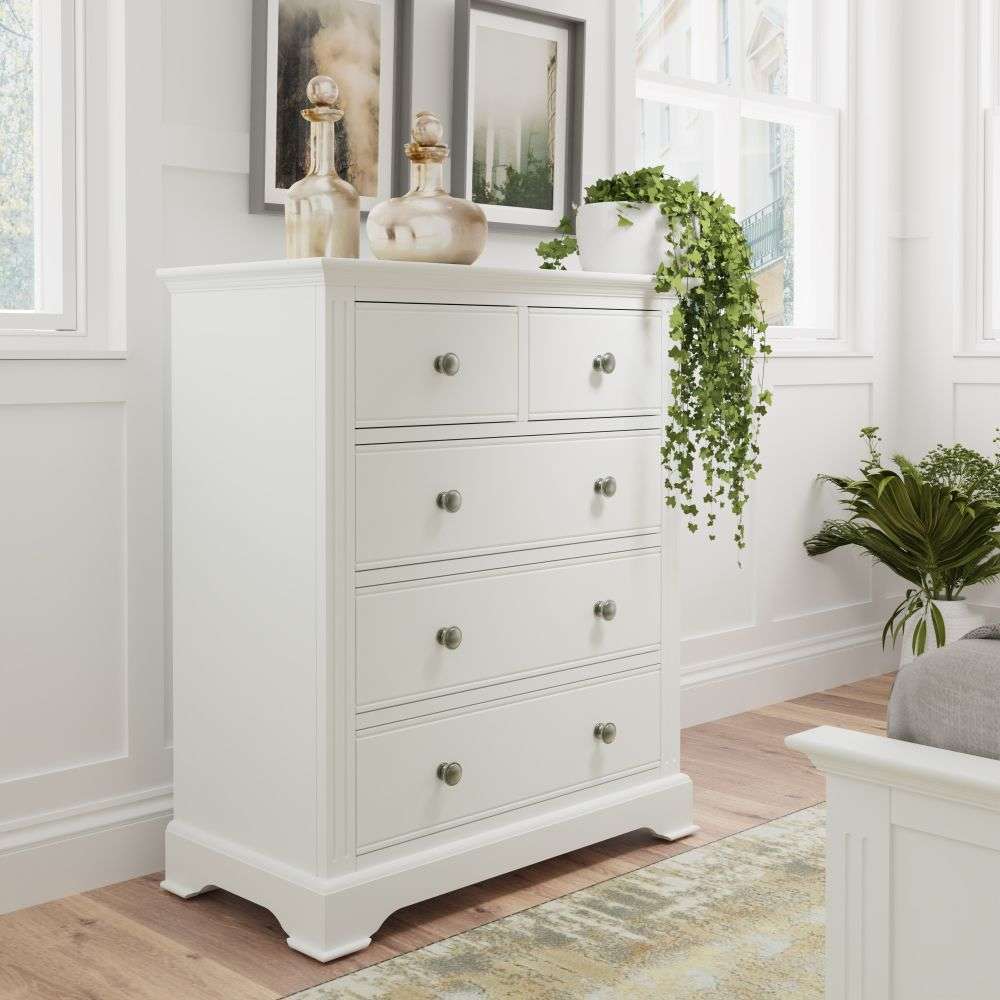5 Drawer Chest - White with Pewter Handles