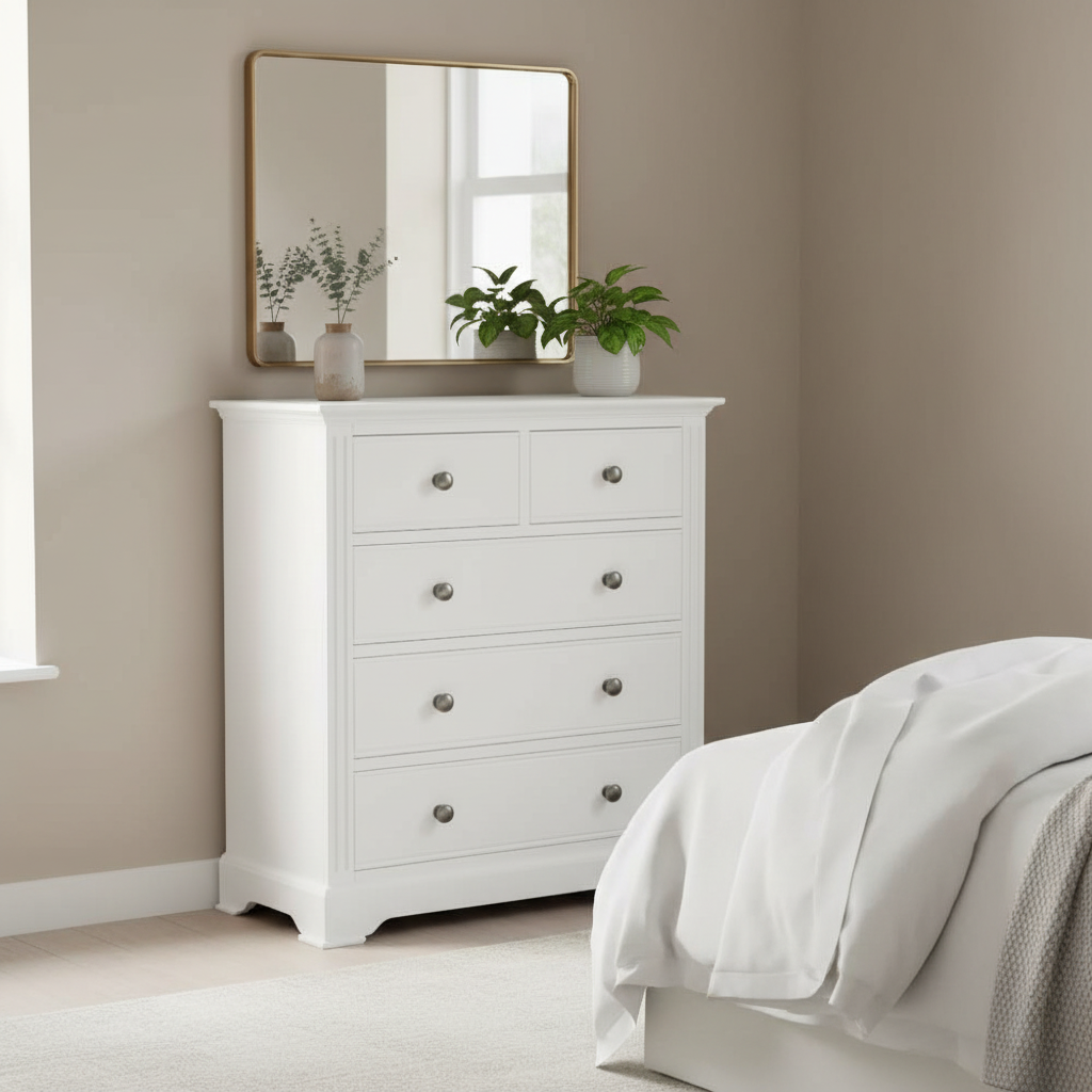 5 Drawer Chest - White with Pewter Handles