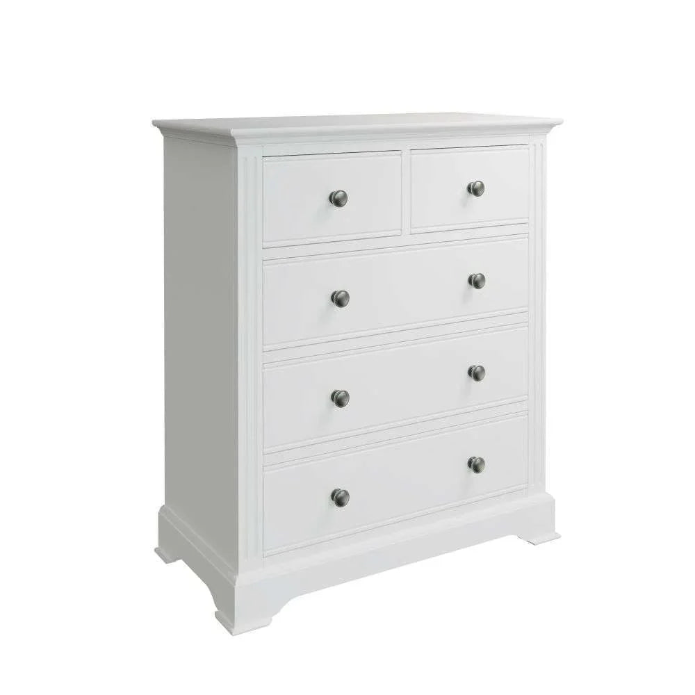 5 Drawer Chest - White with Pewter Handles
