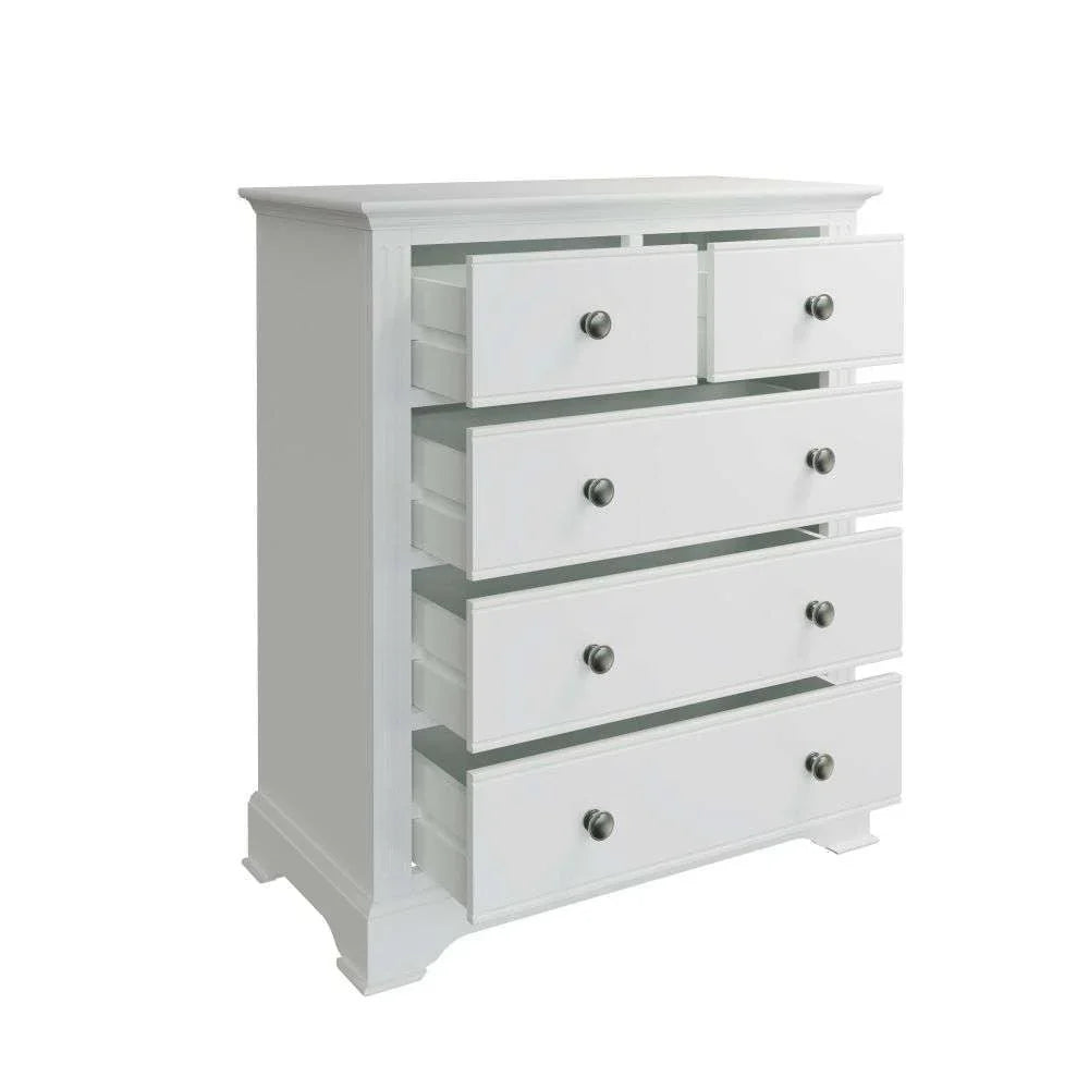 5 Drawer Chest - White with Pewter Handles