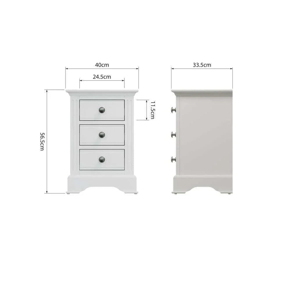 3 Drawer Bedside - White