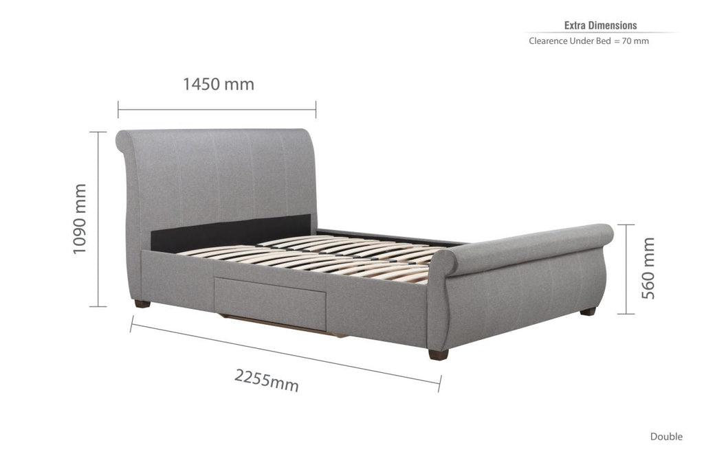 Fabric Sleigh Bed Frame - Double/King