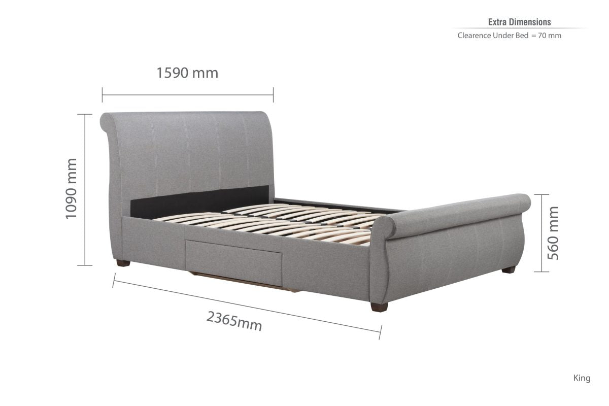 Fabric Sleigh Bed Frame - Double/King