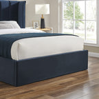 Navy Velvet Ottoman Storage Bed - Double