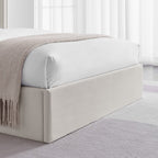 Natural Velvet Ottoman Storage Bed - Double